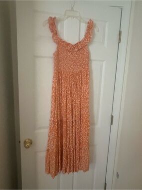 Orange Floral Maxi Dress with Ruffled Straps